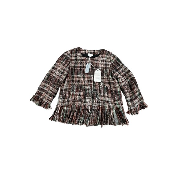 Ett Twa Anthropologie Petites XSP Fringe Hem Plaid Jacket Boho Tweed - Picture 2 of 11